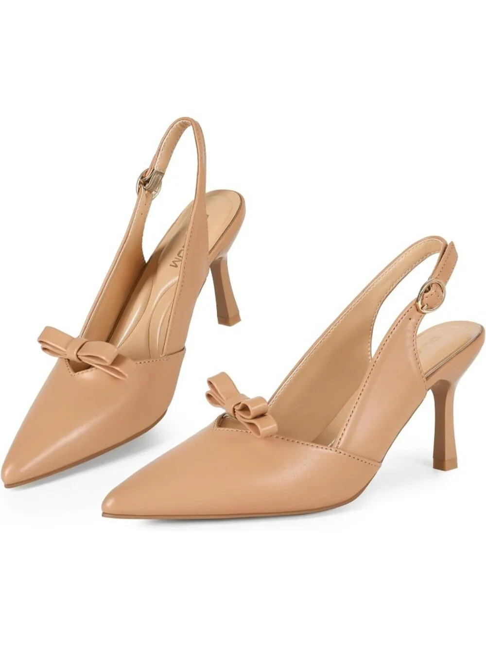 Women's Khaki Comfortable Slingback Closed Pointed Toe 3 inch Kitten Heels Pumps